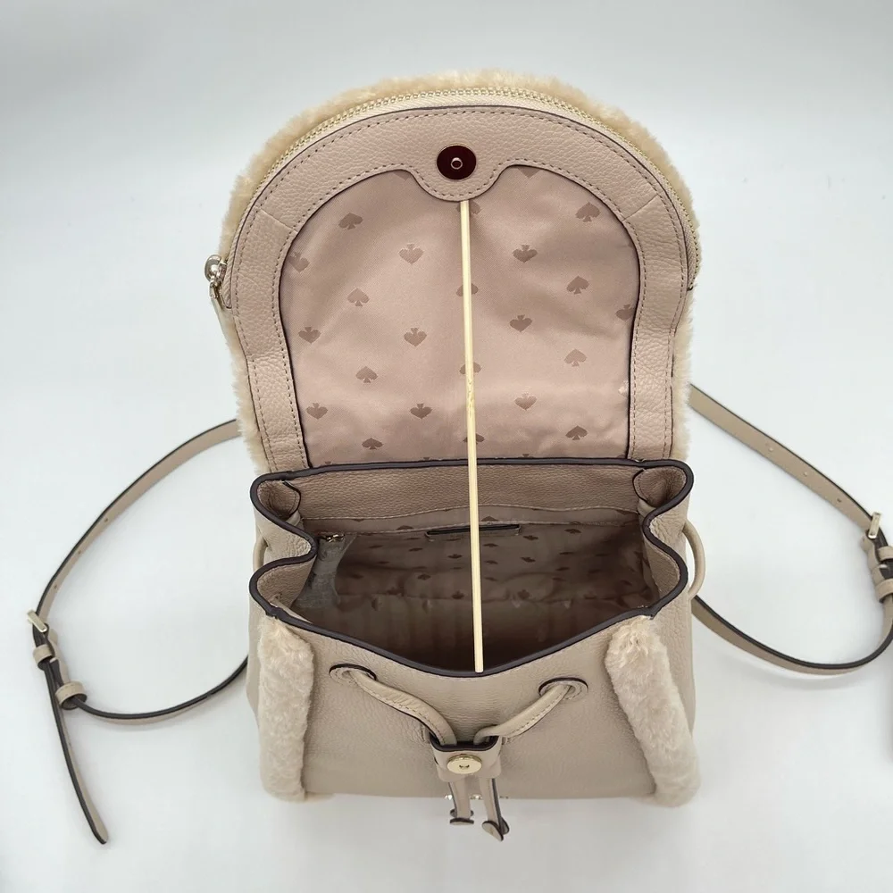 Kate Spade Leila Medium Flap Backpack Faux Shearling